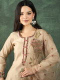 Varanga Hand-Embroidered Kurta With Bullion Knot And Brush-Painted Detailing, Paired With Trousers And Embroidered Dupatta.