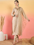 Varanga Kurta Set Featuring Stone And Bead Embroidery, Paired With Ankle-Length Trousers And  Embroidered Dupatta.