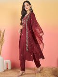 Varanga Kurta Set With Hand Embroidery Yoke, Paired With Trousers And Embroidered Dupatta.