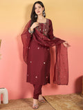 Varanga Kurta Set With Hand Embroidery Yoke, Paired With Trousers And Embroidered Dupatta.