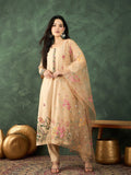 Varanga Kurta Set With Hand Embroidery, Paired With  Trousers And  Thread-Embroidered Dupatta.