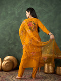 Varanga Kurta Set With Hand Embroidery, Paired With  Trousers And  Thread-Embroidered Dupatta.