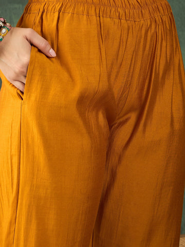 Varanga Kurta Set With Hand Embroidery, Paired With Trousers And Thread-Embroidered Dupatta.