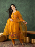 Varanga Kurta Set With Hand Embroidery, Paired With  Trousers And  Thread-Embroidered Dupatta.