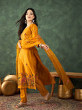 Varanga Kurta Set With Hand Embroidery, Paired With  Trousers And  Thread-Embroidered Dupatta.