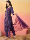 Varanga Kurta  With Hand Embroidery, Paired With  Trousers And  Thread-Embroidered Dupatta.