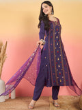 Varanga Kurta  With Hand Embroidery, Paired With  Trousers And  Thread-Embroidered Dupatta.