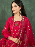Varanga Kurta  With Hand Embroidery, Paired With  Trousers And  Thread-Embroidered Dupatta.