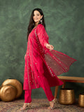 Varanga Kurta  With Hand Embroidery, Paired With  Trousers And  Thread-Embroidered Dupatta.
