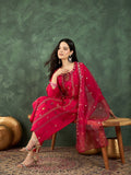 Varanga Kurta  With Hand Embroidery, Paired With  Trousers And  Thread-Embroidered Dupatta.