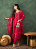 Varanga Kurta  With Hand Embroidery, Paired With  Trousers And  Thread-Embroidered Dupatta.
