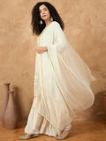 Varanga Women Thread Embroiderd Zari Yoke On The Kurta Paired With Solid Sharara And A Lace Detailing On Dupatta