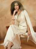Varanga Women Thread Embroiderd Zari Yoke On The Kurta Paired With Solid Sharara And A Lace Detailing On Dupatta