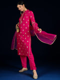 Varanga Fuchsia Chanderi Silk Straight-Fit Kurta With Lace Detailing, Paired With Solid Ankle-Length Trousers And Dupatta.