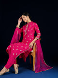 Varanga Fuchsia Chanderi Silk Straight-Fit Kurta With Lace Detailing, Paired With Solid Ankle-Length Trousers And Dupatta.