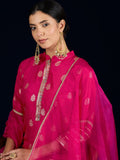 Varanga Fuchsia Chanderi Silk Straight-Fit Kurta With Lace Detailing, Paired With Solid Ankle-Length Trousers And Dupatta.