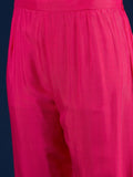 Varanga Fuchsia Chanderi Silk Straight-Fit Kurta With Lace Detailing, Paired With Solid Ankle-Length Trousers And Dupatta.
