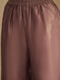 Varanga Women Graceful Rose Gold A-Line Kurta Set With Shimmer And Lace Detailing, Paired With Solid Trousers And A Net Sequin Dupatta â€” Perfect For Festive Elegance.
