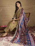 Varanga Women Radiate Festive Charm In This Gold Shimmer Kurta Set With Intricate Lace Detailing, Solid Ankle-Length Trousers, And  Printed Dupatta.