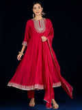 Varanga Gracefully Crafted In Rich Vichitra Fabric With Zari Embroidery, This Elegant 3-Piece Anarkali Set Blends Festive Charm With Timeless Style.