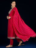 Varanga Gracefully Crafted In Rich Vichitra Fabric With Zari Embroidery, This Elegant 3-Piece Anarkali Set Blends Festive Charm With Timeless Style.