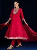 Varanga Gracefully Crafted In Rich Vichitra Fabric With Zari Embroidery, This Elegant 3-Piece Anarkali Set Blends Festive Charm With Timeless Style.