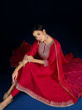 Varanga Gracefully Crafted In Rich Vichitra Fabric With Zari Embroidery, This Elegant 3-Piece Anarkali Set Blends Festive Charm With Timeless Style.