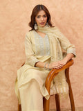varanga Women Shimmer Fabric Kurta Set Featuring An Zari Embroidered Yoke , Paired With Tonal Bottom With Sparkling Lurex Dupatta.