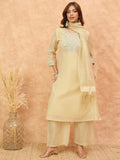 varanga Women Shimmer Fabric Kurta Set Featuring An Zari Embroidered Yoke , Paired With Tonal Bottom With Sparkling Lurex Dupatta.