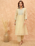 varanga Women Shimmer Fabric Kurta Set Featuring An Zari Embroidered Yoke , Paired With Tonal Bottom With Sparkling Lurex Dupatta.