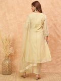 varanga Women Shimmer Fabric Kurta Set Featuring An Zari Embroidered Yoke , Paired With Tonal Bottom With Sparkling Lurex Dupatta.