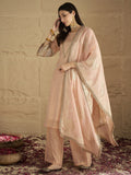 Varanga Women Elegant Three-Piece Set Featuring A Shimmer-Detailed Grey Kurta, Solid Ankle-Length Trousers, And An Embroidered Net Dupattaâ€”Perfect For Festive Occasions.
