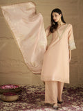 Varanga Women Elegant Three-Piece Set Featuring A Shimmer-Detailed Grey Kurta, Solid Ankle-Length Trousers, And An Embroidered Net Dupattaâ€”Perfect For Festive Occasions.