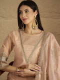 Varanga Women Elegant Three-Piece Set Featuring A Shimmer-Detailed Grey Kurta, Solid Ankle-Length Trousers, And An Embroidered Net Dupattaâ€”Perfect For Festive Occasions.