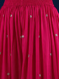 Varanga Fuchsia Straight-Fit Kurta With Zari Embroidery And Scallop Detailing, Paired With Sharara And  Dupatta.