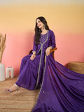 Varanga Anarkali Set Featuring  Front-Slit Kurta With Zari-Embroidered Yoke And Border, Paired With A Floor-Length Sharara And A Bordered Dupatta.