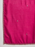 Varanga Fuchsia Anarkali Set Featuring  Front-Slit Kurta With Zari-Embroidered Yoke And Border, Paired With A Floor-Length Sharara And A Bordered Dupatta.