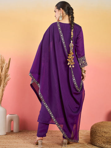Varanga Kurta With Zari Embroidered Yoke And Border, Paired With Solid Trousers And A Matching Bordered Dupatta.