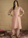 Varanga Women A Graceful Three-Piece Set Featuring A Shimmer Lace-Detailed Kurta, Solid Ankle-Length Trousers, And An Embroidered Net Dupatta.