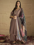 Varanga Women Chic Brown Shimmer Kurta Set With Lace Detailing, Paired With Solid Ankle-Length Trousers And Printed Dupatta .