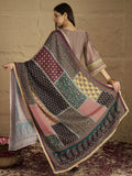 Varanga Women Chic Brown Shimmer Kurta Set With Lace Detailing, Paired With Solid Ankle-Length Trousers And Printed Dupatta .