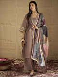 Varanga Women Chic Brown Shimmer Kurta Set With Lace Detailing, Paired With Solid Ankle-Length Trousers And Printed Dupatta .