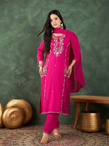 Varanga Kurta Embellished With Beads And Stones, Paired Trousers And A Matching Bordered Dupatta .