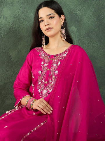 Varanga Kurta Embellished With Beads And Stones, Paired Trousers And A Matching Bordered Dupatta .
