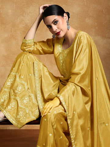 Varanga Women-Bead Work Kurta With Sharara And Dupatta