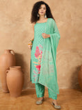 Varanga Women Spaghetti Strap Straight Floral Kurta With Trousers And Dupatta