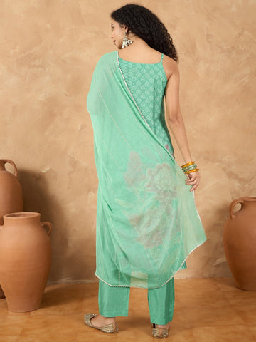 Varanga Women Spaghetti Strap Straight Floral Kurta With Trousers And Dupatta