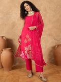 Varanga Women Spaghetti Tie Up Strap Floral Kurta Featuring Tassles With Trousers And Dupatta