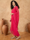 Varanga Women Spaghetti Tie Up Strap Floral Kurta Featuring Tassles With Trousers And Dupatta