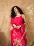 Varanga Women Spaghetti Tie Up Strap Floral Kurta Featuring Tassles With Trousers And Dupatta